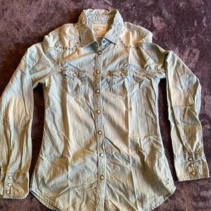 RETRO 1990s American Eagle Studded Jean Button-Up